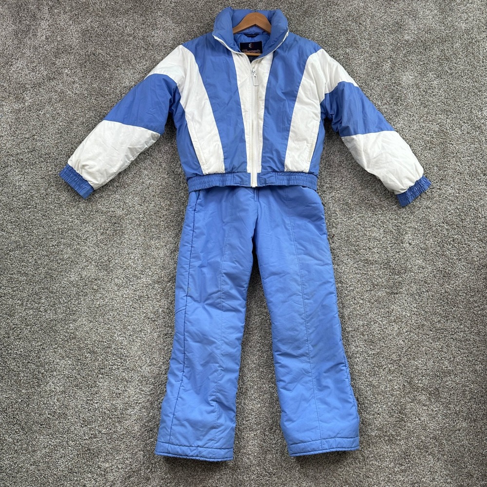Vintage‎ Herman's Ski Suit Women M Blue White Goose Down Puffer Jacket